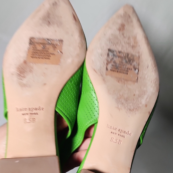 kate spade Bright Green Pointed-Toe Perforated Slingback Flats with Bow - Picture 9 of 11